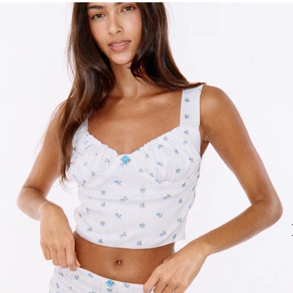 With jean Bridgette Top  Blue Pointelle
